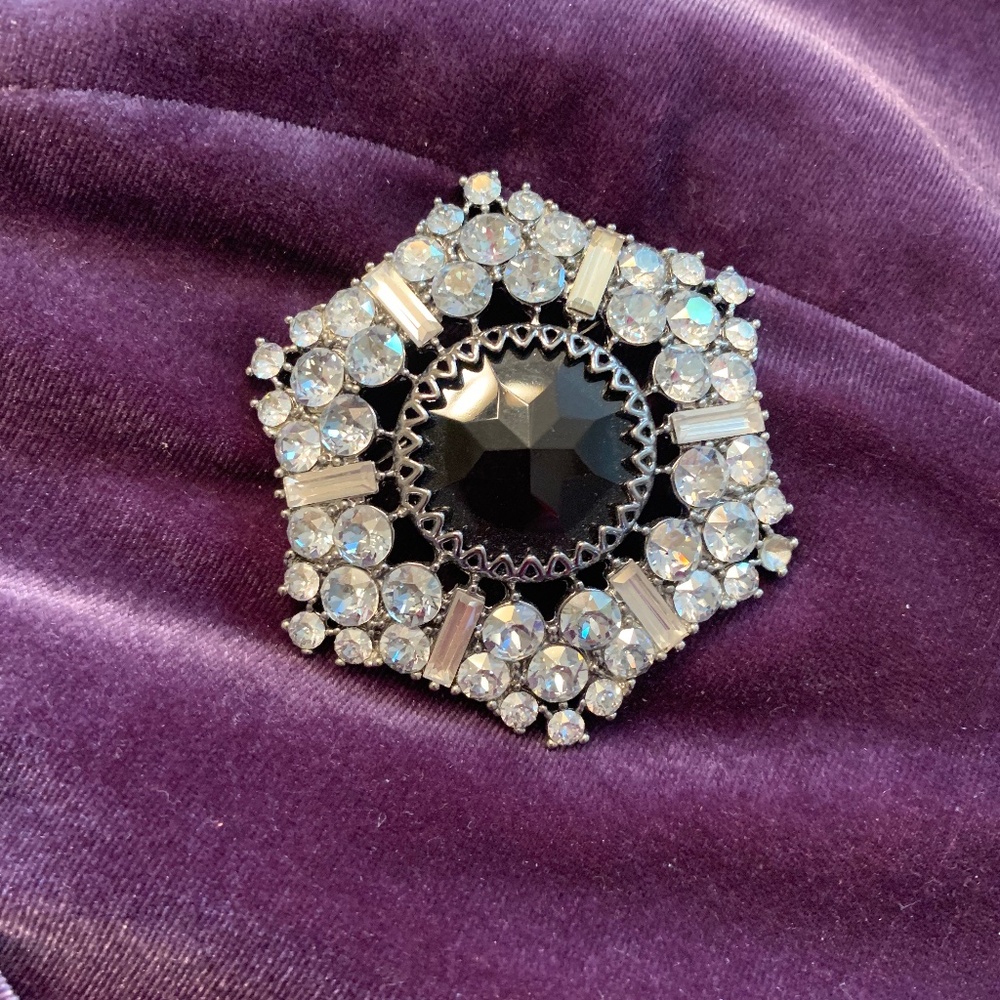 Black Sparkle Hexagon Brooch